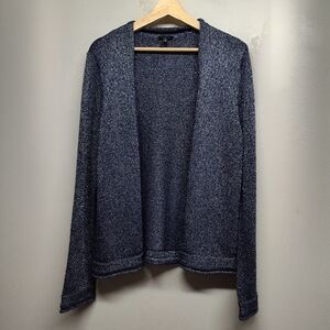 Talbots Knit Cardigan Sweater Women Size XL Blue Silver Open Heavy Fall Casual